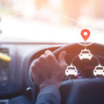 Public Taxi,gps,call taxi,location searching concept. An unidentified man is driving public taxi.